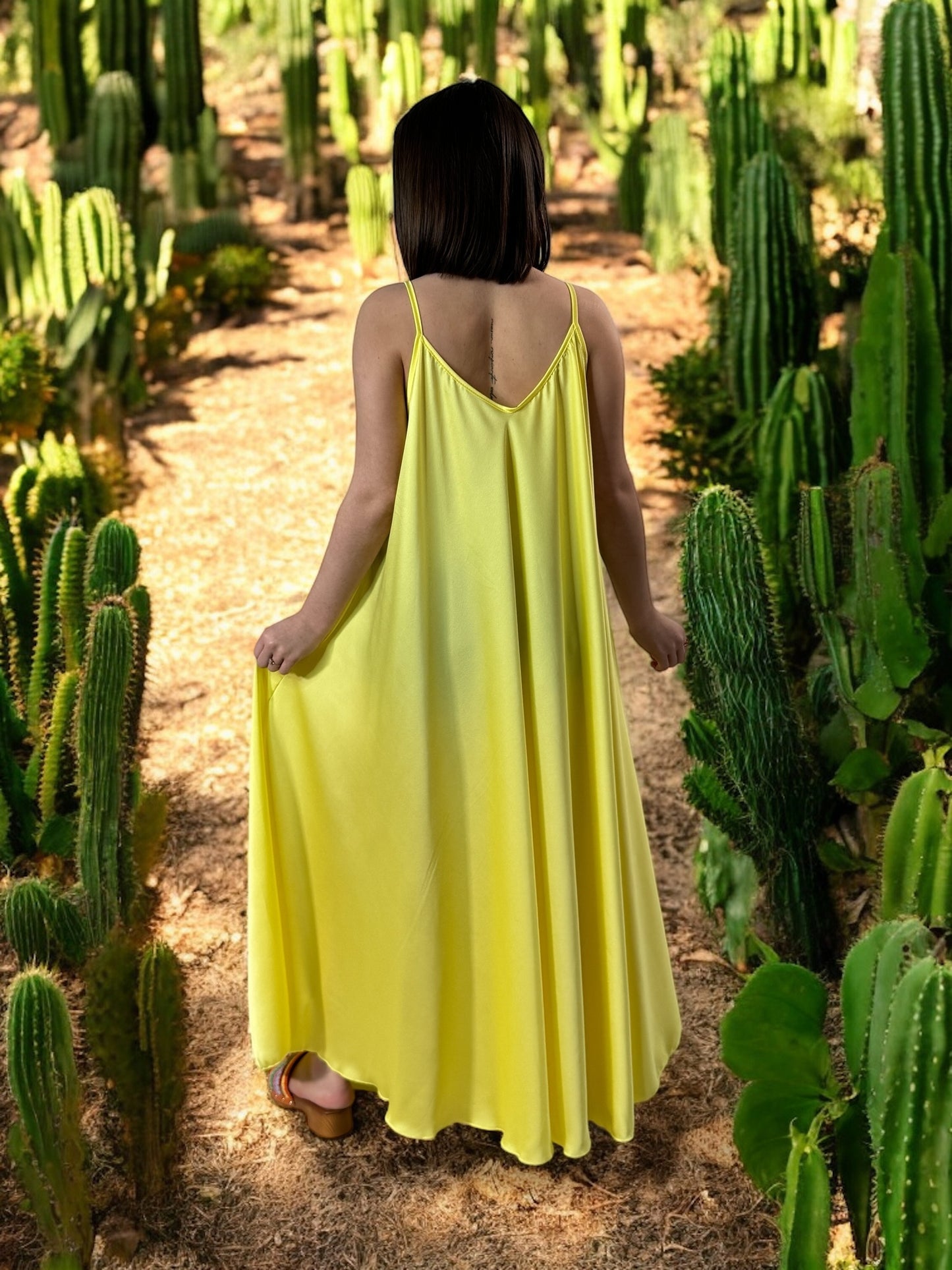 TIPHAINE - ROBE AMPLE FLUIDE JAUNE JUSQU'A LA TAILLE 50/52