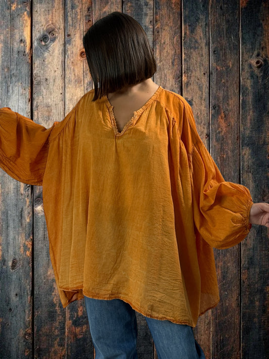 MARION - BLOUSE SAFRAN EN COTON OVERSIZE JUSQU'A LA TAILLE 56