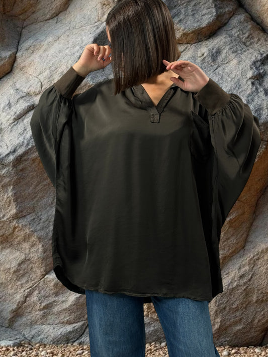 MONICA - TUNIQUE MARRON OVERSIZE ASPECT SOIE JUSQU'A LA TAILLE 56