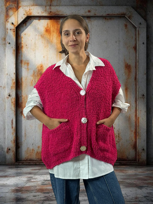 NICO - GILET FUCHSIA SANS MANCHES 2 POCHES JUSQU'A LA TAILLE 56
