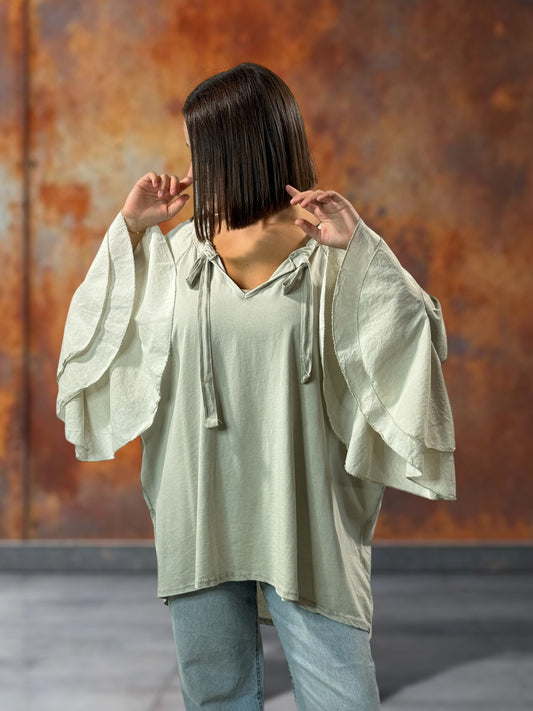 EMILIE - BLOUSE BEIGE EN COTON OVERSIZE JUSQU'A LA TAILLE 52
