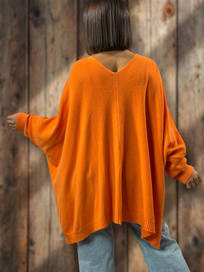 MATHILDE - GILET OVERSIZE ORANGE JUSQU'A LA TAILLE 56/58