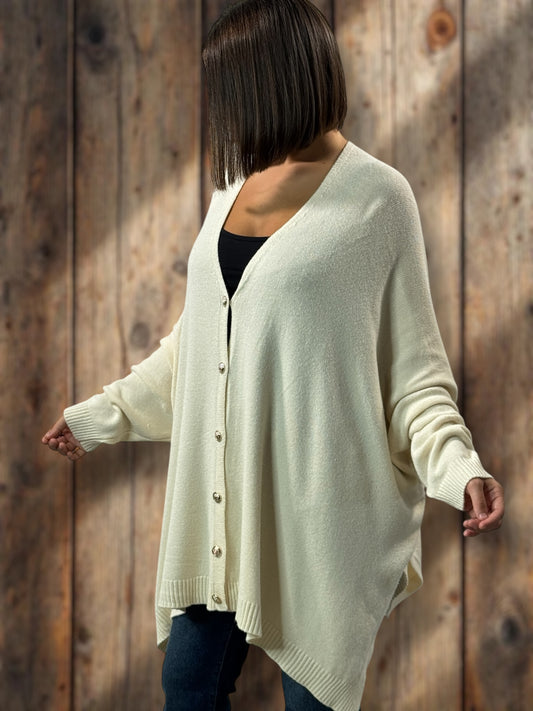 MATHILDE - GILET OVERSIZE BLANC CASSE JUSQU'A LA TAILLE 56/58