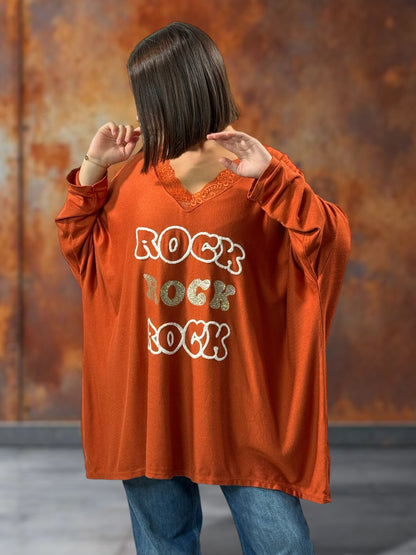 ELSA - PULL ROUX EN MAILLE BORDE DE DENTELLE JUSQU'A LA TAILLE 56/58