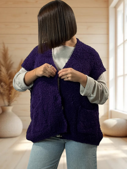 NICO - GILET VIOLET SANS MANCHES 2 POCHES JUSQU'A LA TAILLE 56