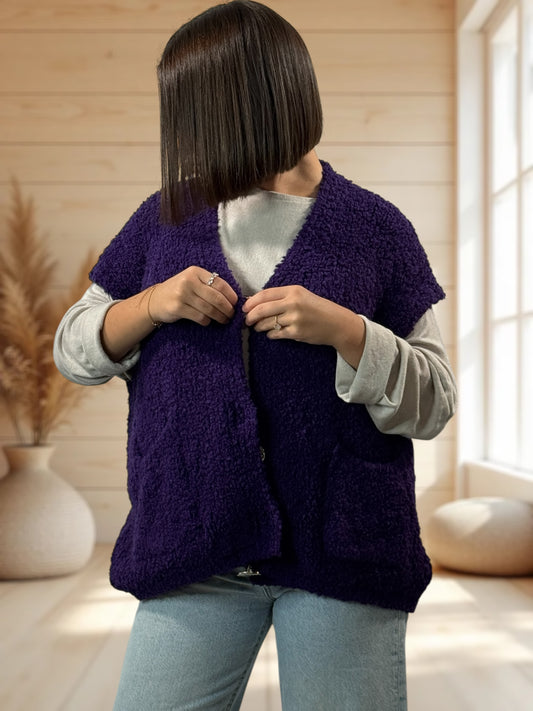 NICO - GILET VIOLET SANS MANCHES 2 POCHES JUSQU'A LA TAILLE 56