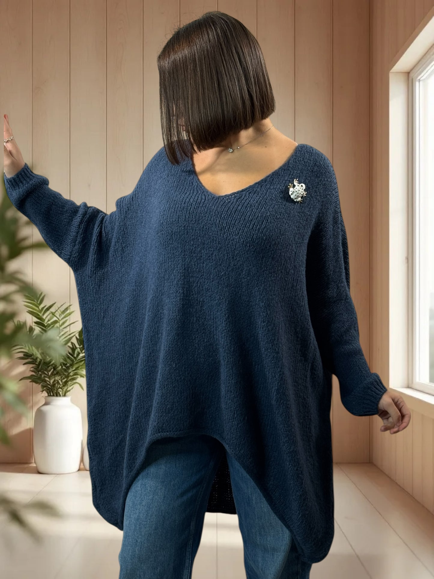 JULIA- PULL OVERSIZE BLEU JUSQU'A LA TAILLE 56/58