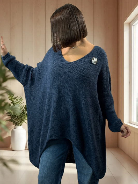 JULIA- PULL OVERSIZE BLEU JUSQU'A LA TAILLE 56/58