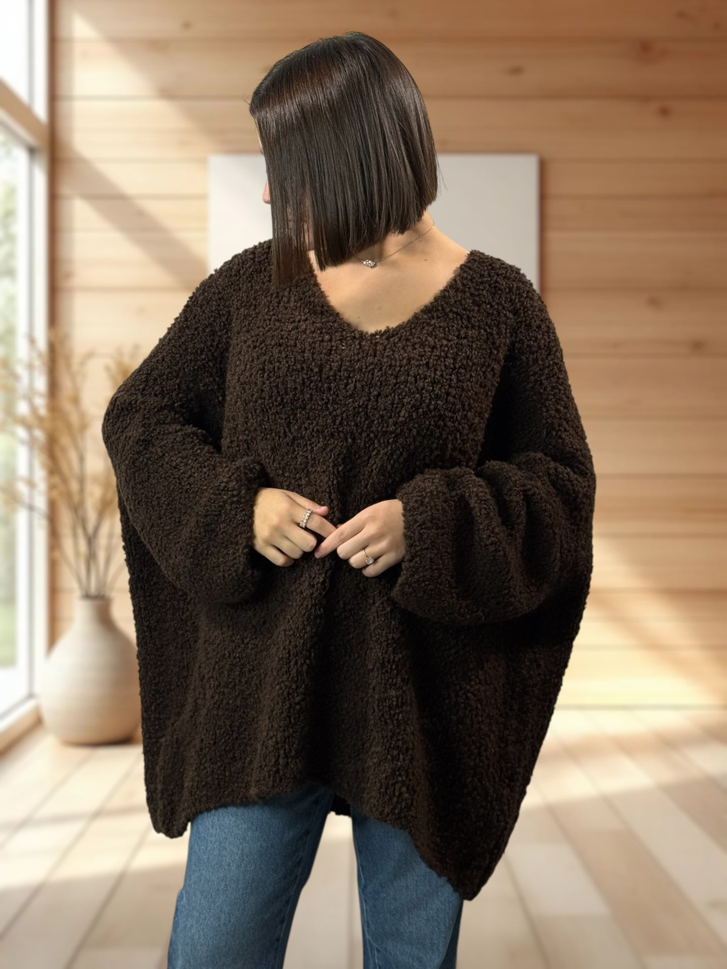 LAETITIA - PULL MARRON OVERSIZE JUSQU'A LA TAILLE 58