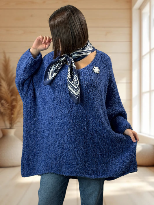 LAETITIA - PULL BLEU OVERSIZE JUSQU'A LA TAILLE 58