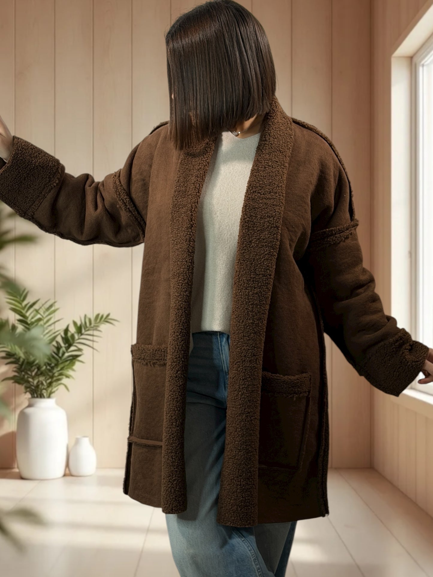 FREDERICO - VESTE MARRON OVERSIZE JUSQU'A LA TAILLE 52