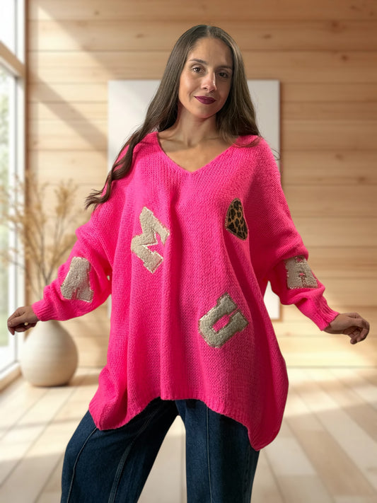 JAMES - PULL OVERSIZE FUCHSIA JUSQU'A LA TAILLE 56