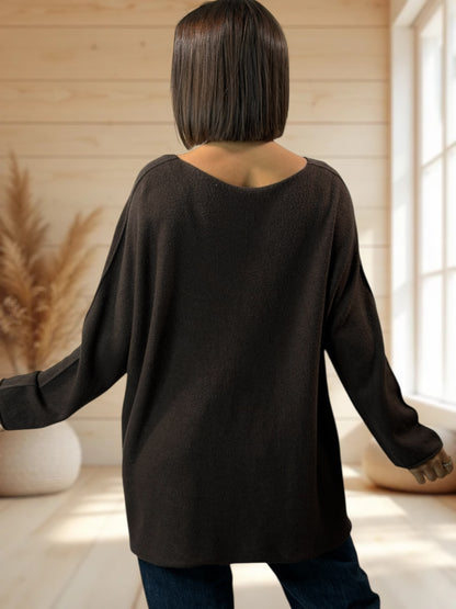 LARA - PULL OVERSIZE MARRON JUSQU'A LA TAILLE 54