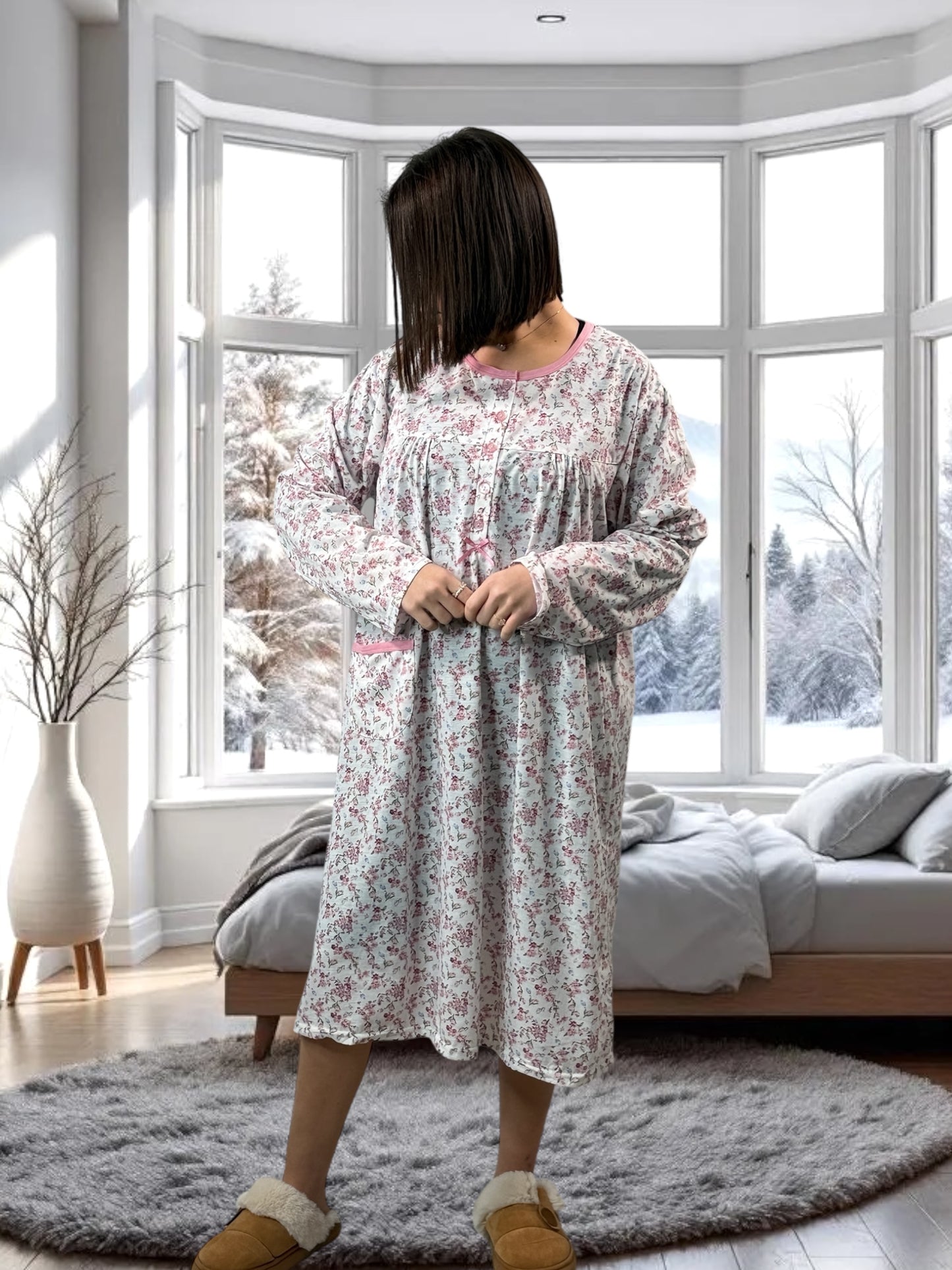 LALY - CHEMISE DE NUIT A FLEUR ROSE 56/58