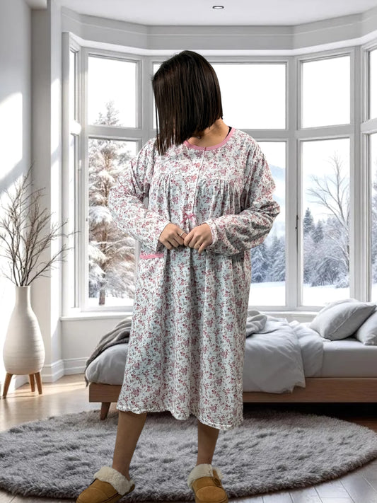 LALY - CHEMISE DE NUIT A FLEUR ROSE 58/60