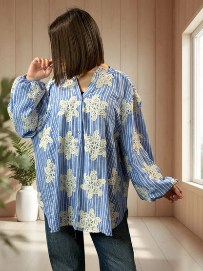 ST TROPEZ - BLOUSE BRODÉE A RAYURE JUSQU'A LA TAILLE 52