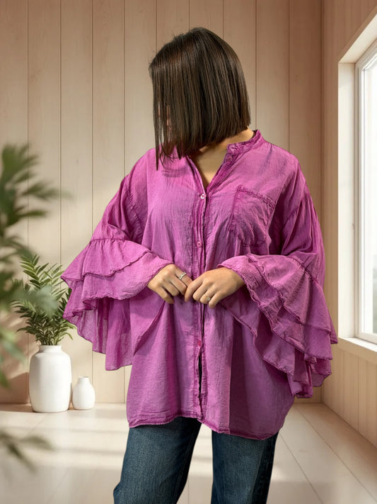 SOLELUNA - BLOUSE CYCLAMEN EN COTON OVERSIZE JUSQU'A LA TAILLE 52