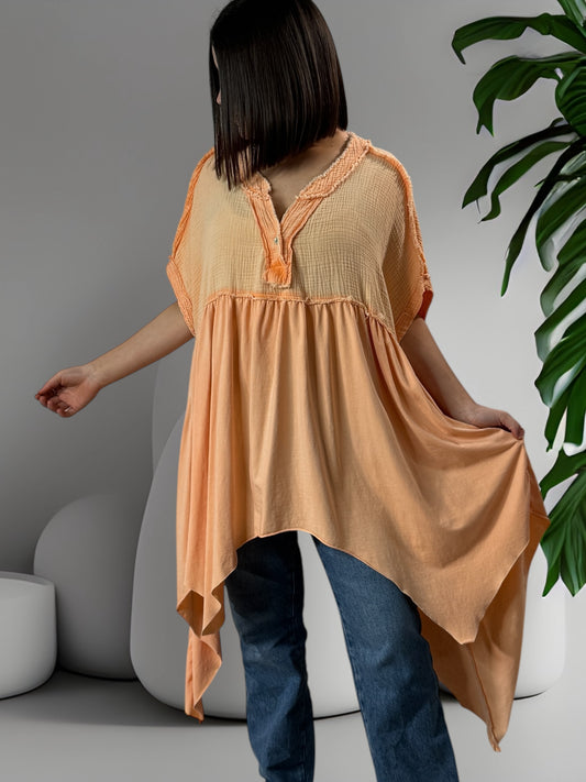 LOUNA - TUNIQUE ORANGE ASYMETRIQUE JUSQU'A LA TAILLE 54/56