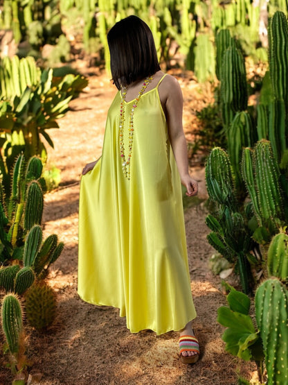 TIPHAINE - ROBE AMPLE FLUIDE JAUNE JUSQU'A LA TAILLE 50/52