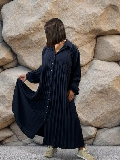 MAROUSSIA - ROBE MARINE PLIS SOLEIL JUSQU'A LA TAILLE 56