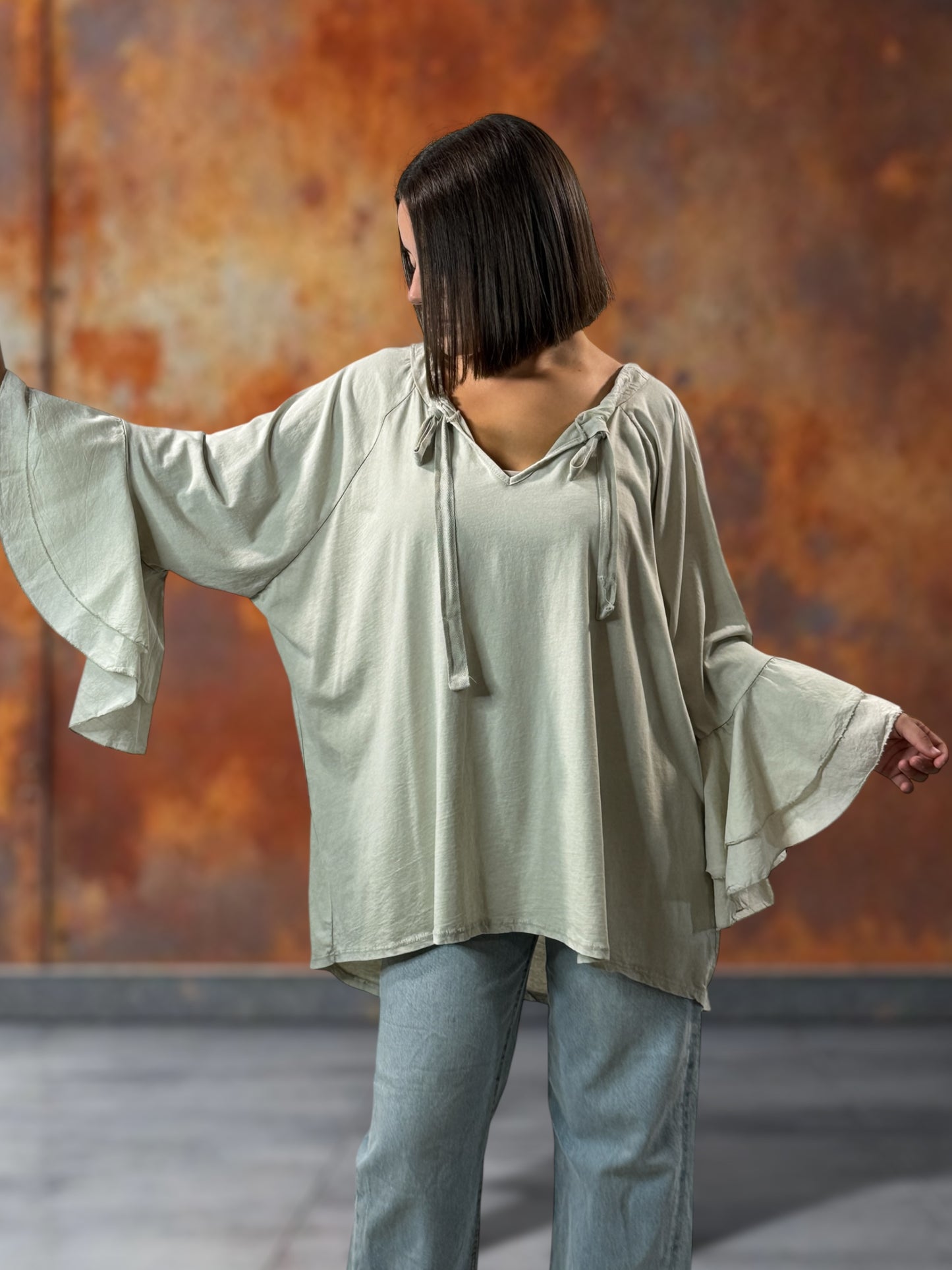 EMILIE - BLOUSE BEIGE EN COTON OVERSIZE JUSQU'A LA TAILLE 52