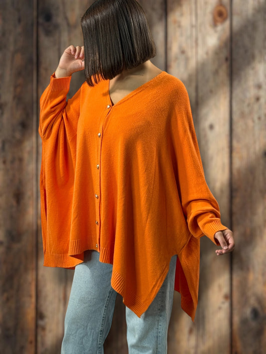 MATHILDE - GILET OVERSIZE ORANGE JUSQU'A LA TAILLE 56/58