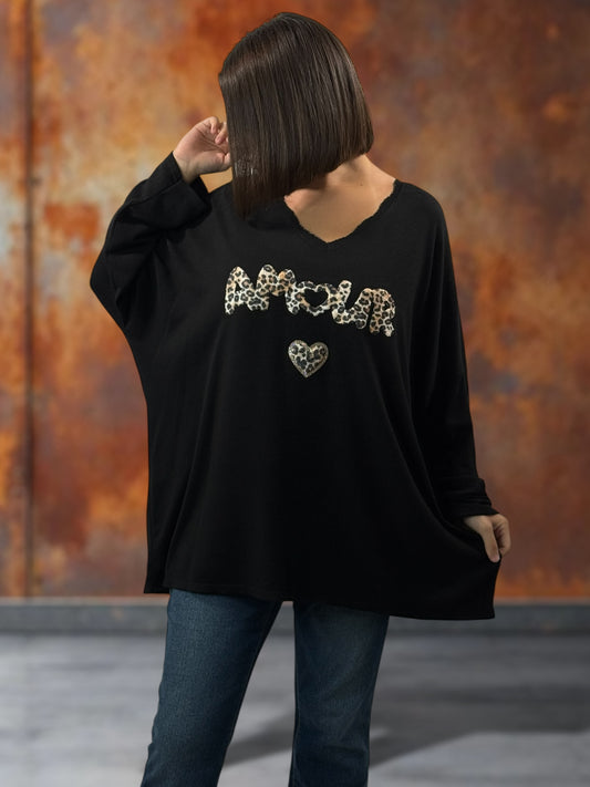 CARLITA - PULL NOIR EN MAILLE FLUIDE JUSQU'A LA TAILLE 54