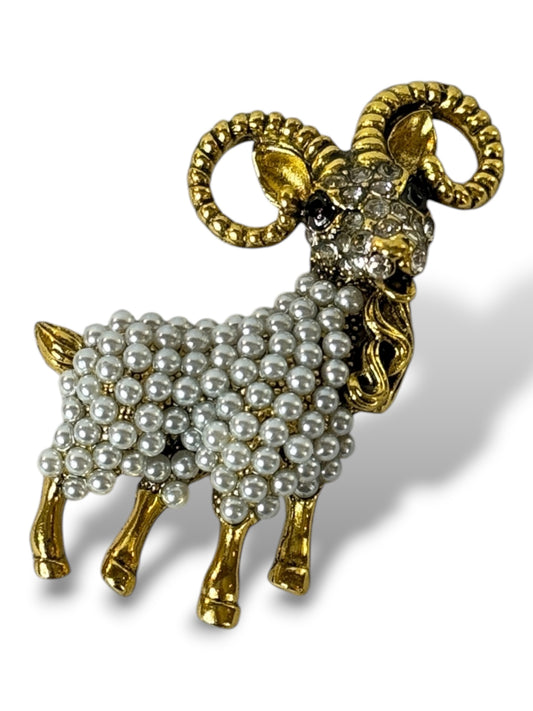 BELIER - BROCHE AVEC STRASS ET PERLE