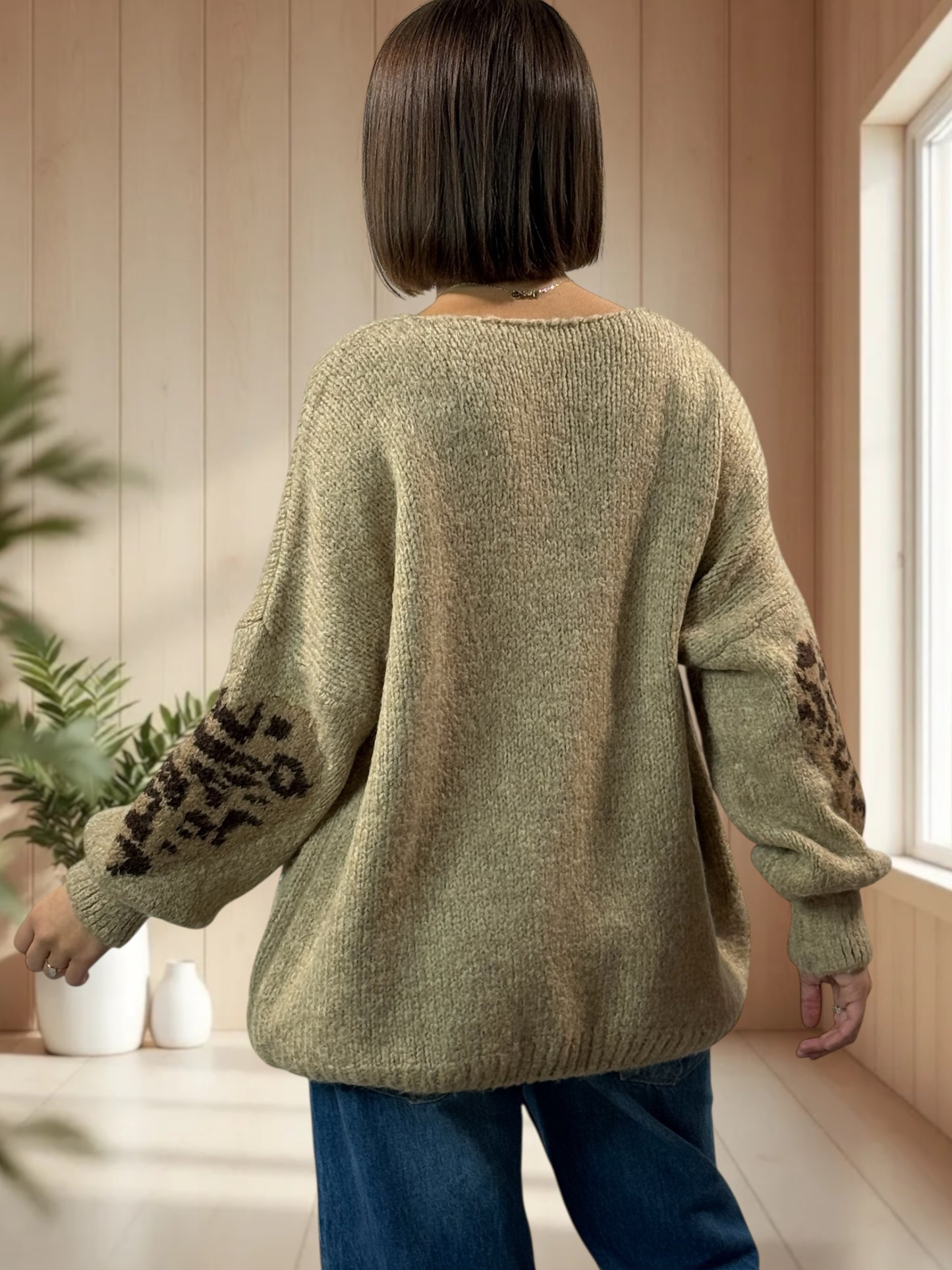 AMBER - PULL CAMEL COEUR LEOPARD JUSQU'A LA TAILLE 50/52