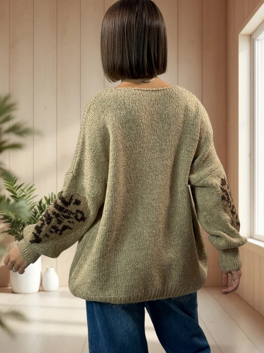 AMBER - PULL CAMEL COEUR LEOPARD JUSQU'A LA TAILLE 50/52