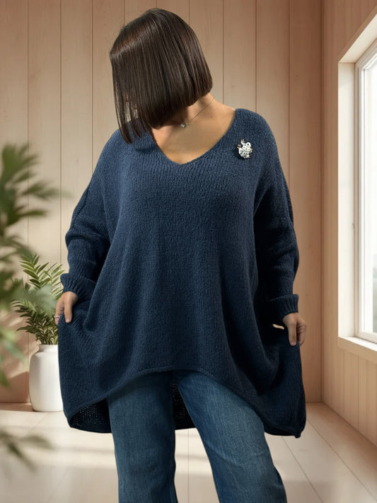 JULIA- PULL OVERSIZE BLEU JUSQU'A LA TAILLE 56/58
