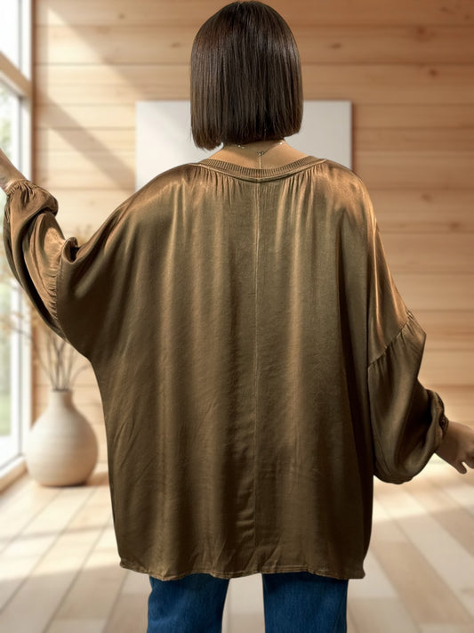 BARBARA - TUNIQUE CAMEL OVERSIZE ASPECT SOIE JUSQU'A LA TAILLE 52
