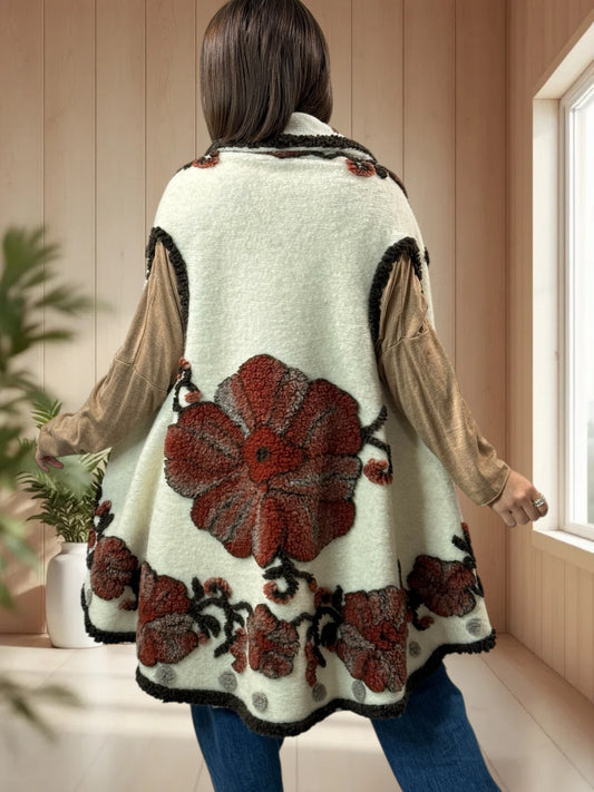 CHOCOLAT - GILET EN LAINE BOUILLIE JUSQU'A LA TAILLE 52