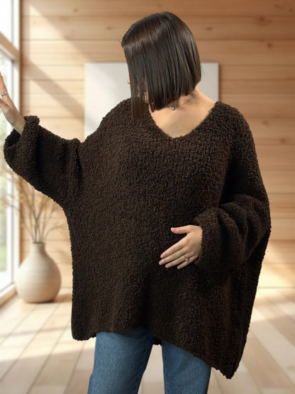LAETITIA - PULL MARRON OVERSIZE JUSQU'A LA TAILLE 58