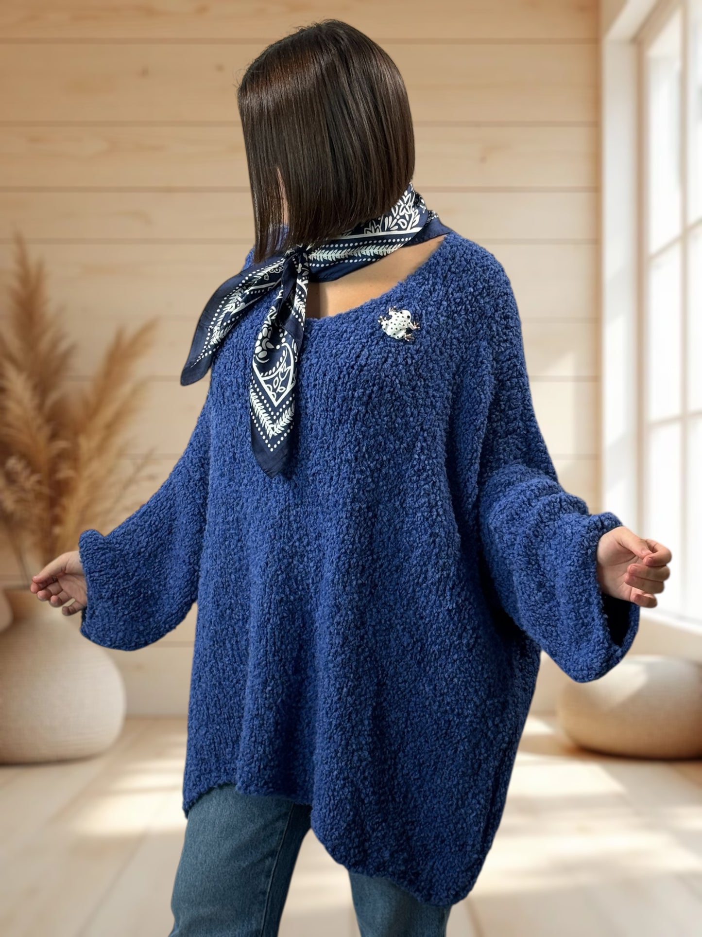 LAETITIA - PULL BLEU OVERSIZE JUSQU'A LA TAILLE 58
