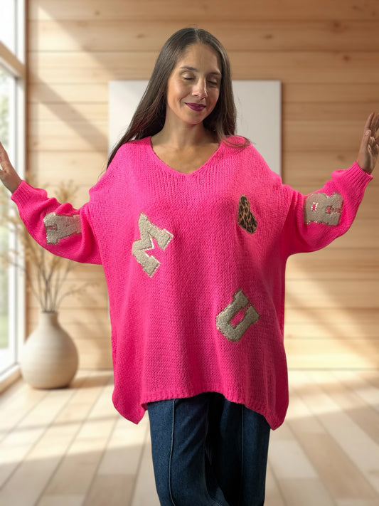 JAMES - PULL OVERSIZE FUCHSIA JUSQU'A LA TAILLE 56