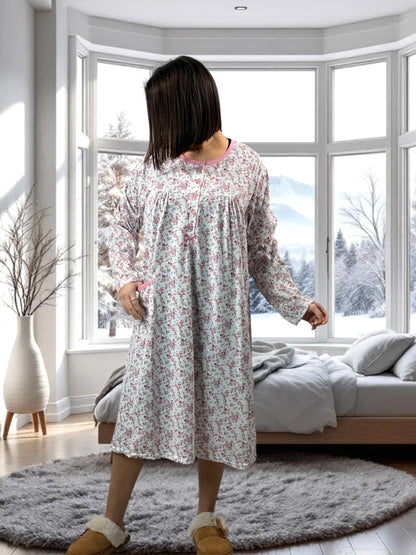 LALY - CHEMISE DE NUIT A FLEUR ROSE 56/58