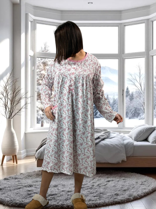 LALY - CHEMISE DE NUIT A FLEUR ROSE 58/60