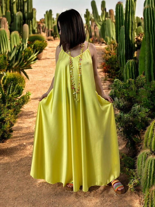 TIPHAINE - ROBE AMPLE FLUIDE JAUNE JUSQU'A LA TAILLE 50/52