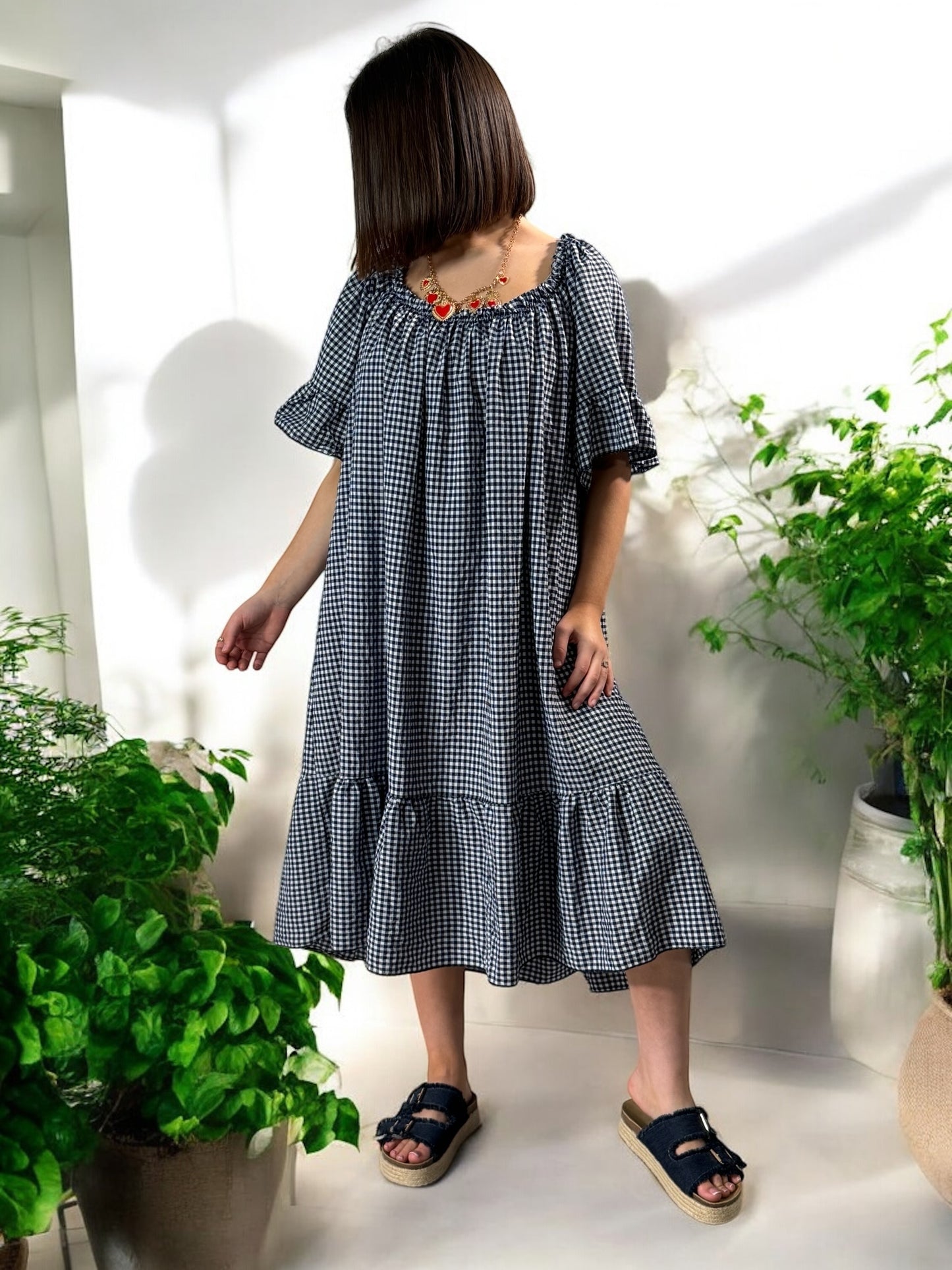 CAROLINE - ROBE VICHY MARINE JUSQU'A LA TAILLE 54