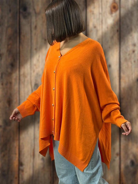 MATHILDE - GILET OVERSIZE ORANGE JUSQU'A LA TAILLE 56/58