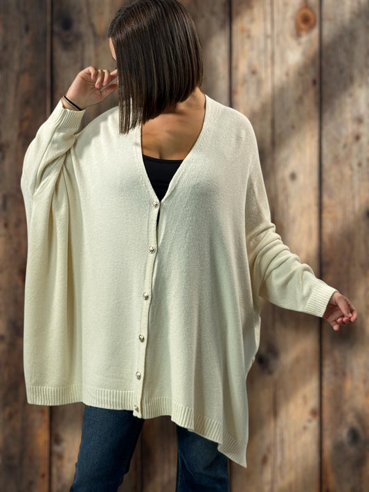 MATHILDE - GILET OVERSIZE BLANC CASSE JUSQU'A LA TAILLE 56/58