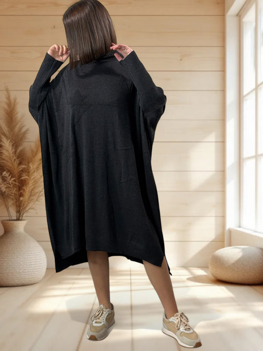 MARISOL - ROBE ANTHRACITE OVERSIZE EN MAILLE JUSQU'A LA TAILLE 56