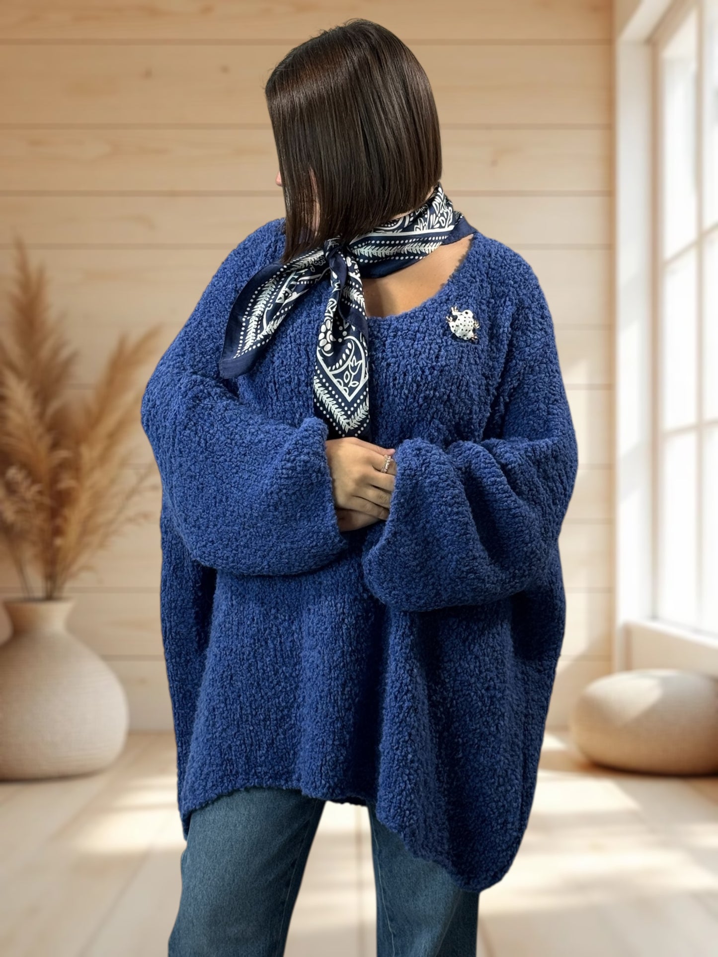 LAETITIA - PULL BLEU OVERSIZE JUSQU'A LA TAILLE 58