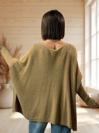 ZAZA - PULL OVERSIZE CAMEL MOTIF ETOILE JUSQU'A LA TAILLE 56