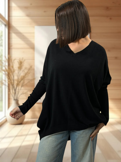 ANAIS - PULL NOIR NOEUD EN STRASS DANS LE DOS JUSQU'A LA TAILLE 52/54