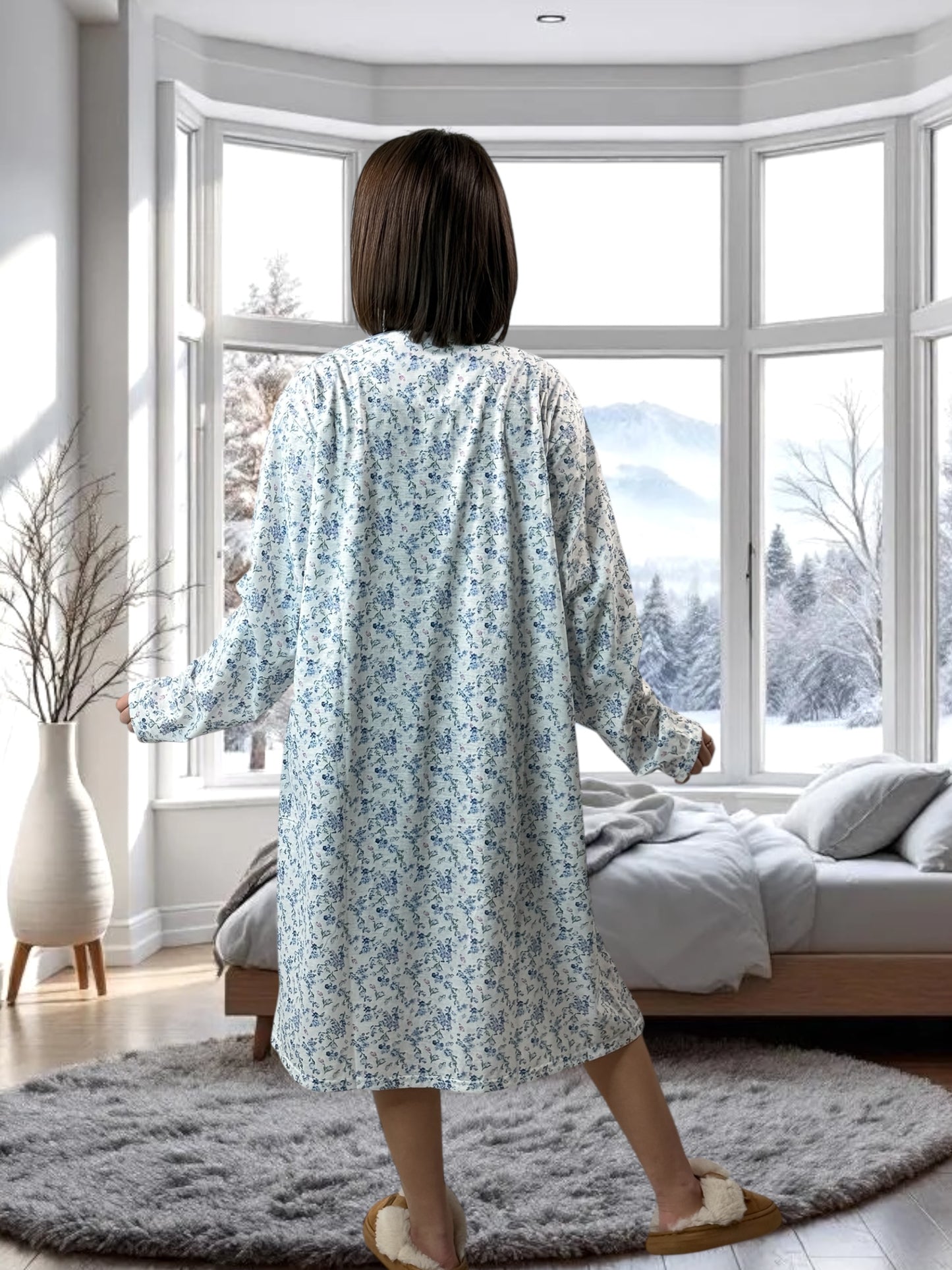 LALY - CHEMISE DE NUIT A FLEUR BLEUE 56/58