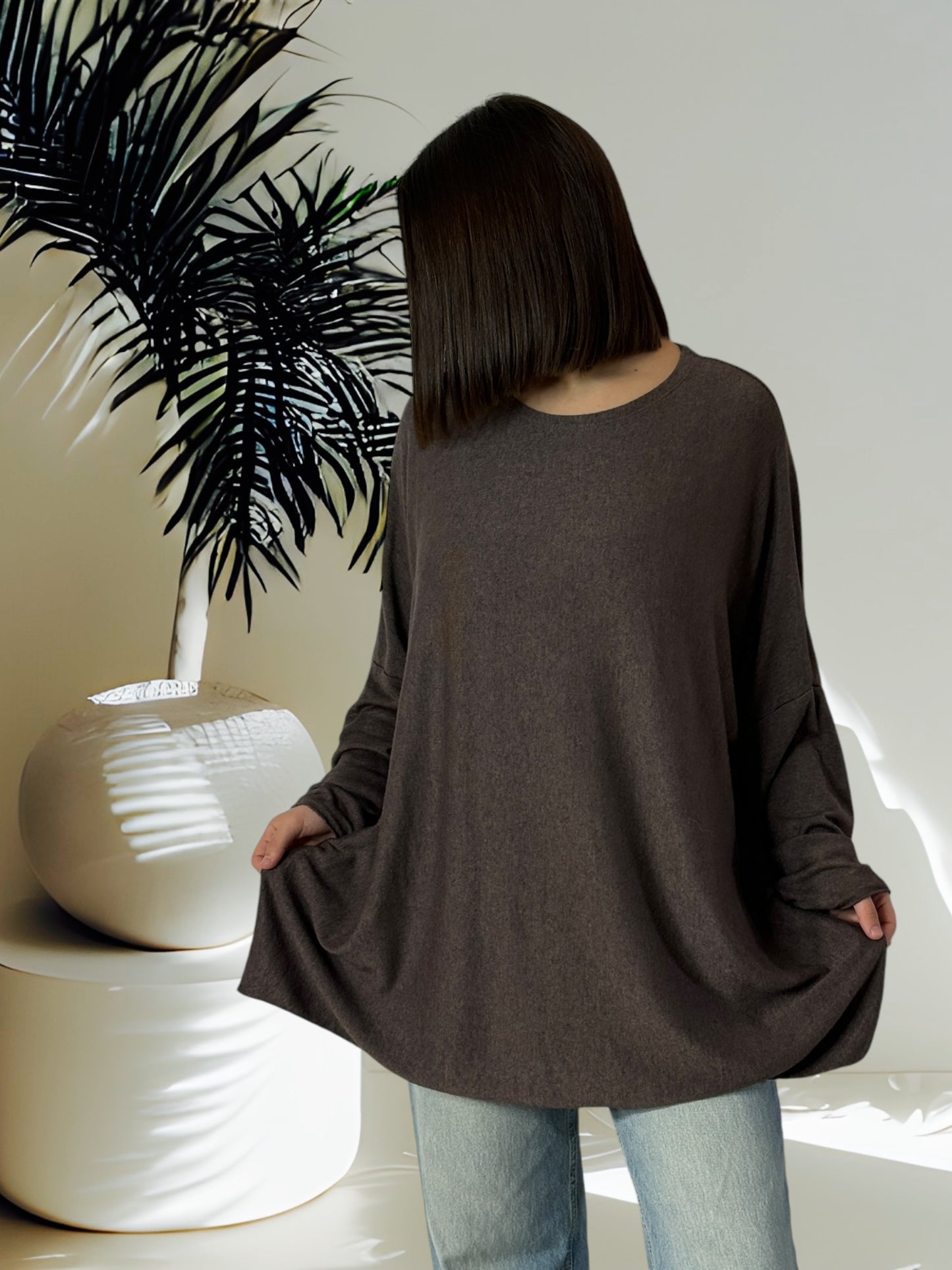 CAPRIO - PULL MARRON EN MAILLE FLUIDE JUSQU'A LA TAILLE 54