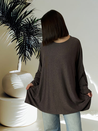 CAPRIO - PULL MARRON EN MAILLE FLUIDE JUSQU'A LA TAILLE 54