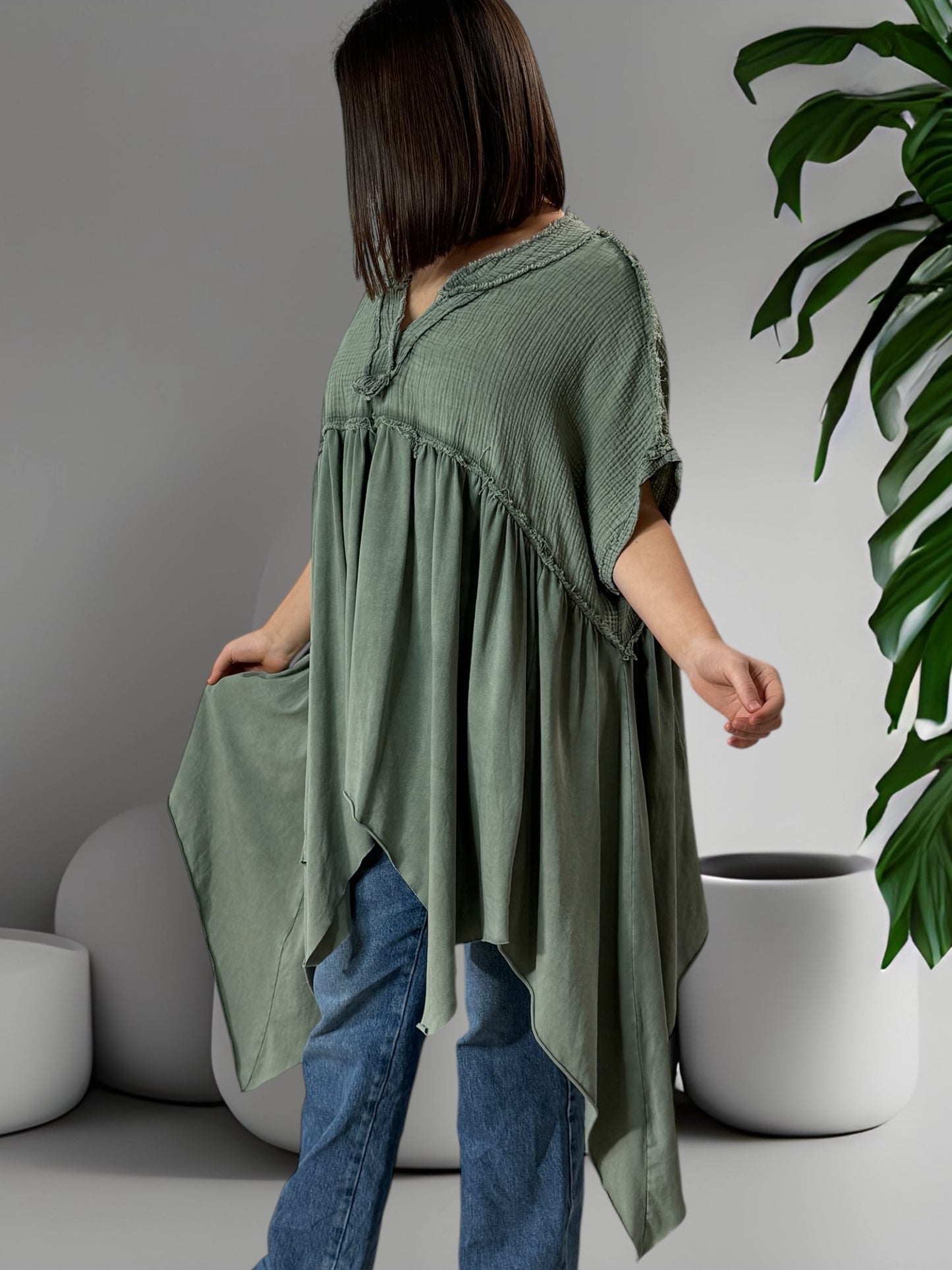 LOUNA - TUNIQUE KAKI ASYMETRIQUE JUSQU'A LA TAILLE 54/56